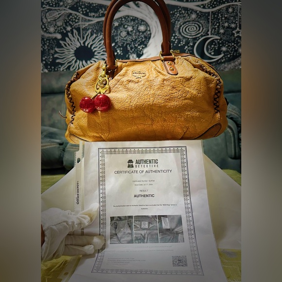 Authentic MCM Vintage shoulder bag Tan Leather Satchel tote bag - Picture 6 of 17